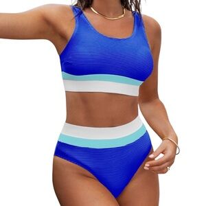 Cupshe Ribbed Colorblock High-Waisted Bikini Set • Size XL • NEW WITH TAGS